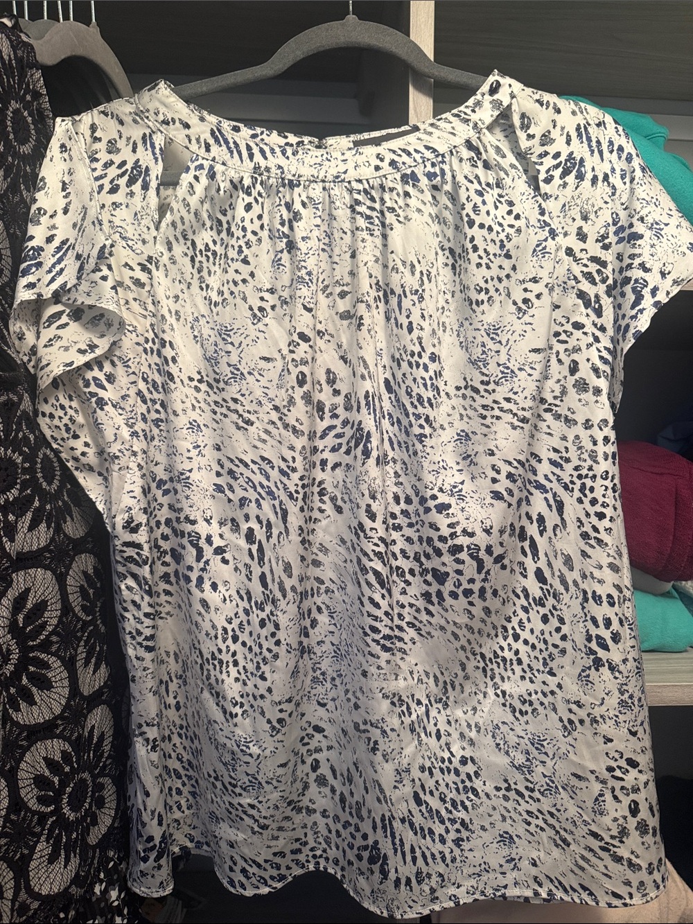 The Limited White Navy Abstract Print Short-Sleeve Blouse